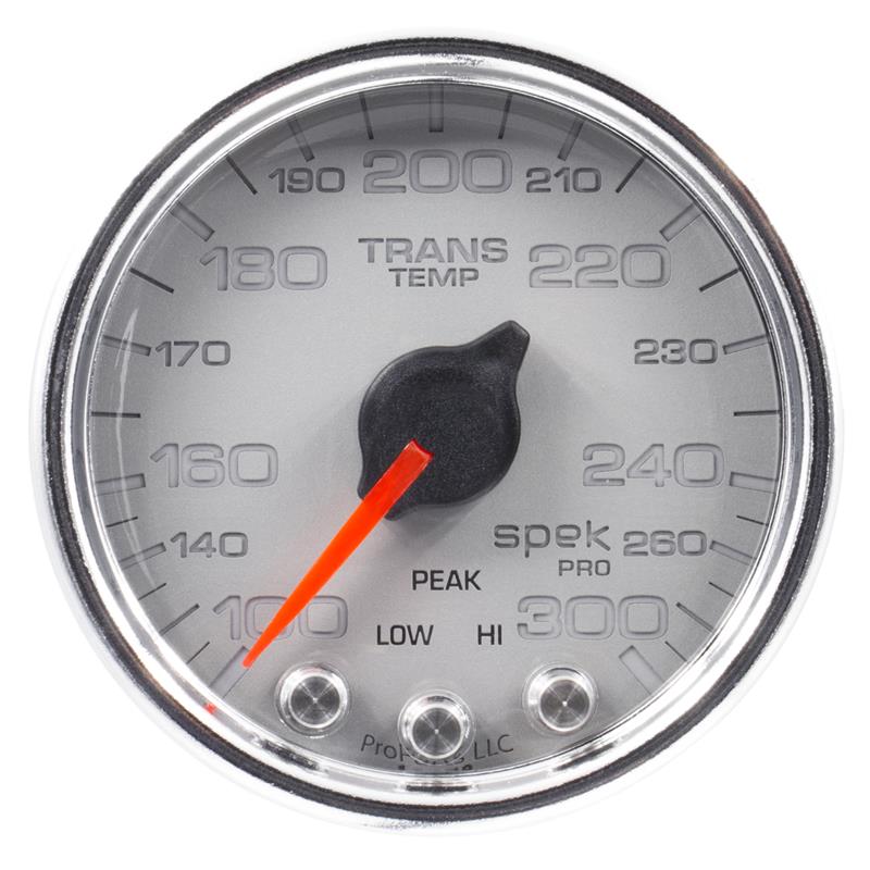 AutoMeter P34221 Spek-Pro 2-1/16in 100-300 Degrees F Transmission Temperature Gauge Stepper Silver/Chrome