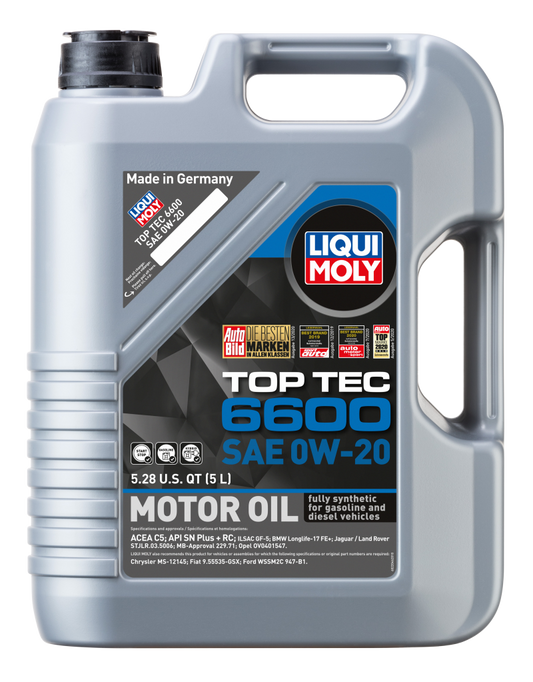 LIQUI MOLY 5L Top Tec 6600 Motor Oil SAE 0W-20 (22046) - Pack of 4
