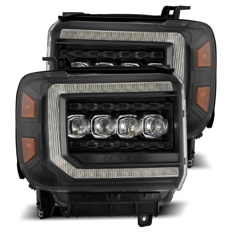 AlphaRex 880617 14-18 GMC Sierra NOVA LED Projector Headlights Plank Style Black w/Activation Light/Sequential Signal/DRL
