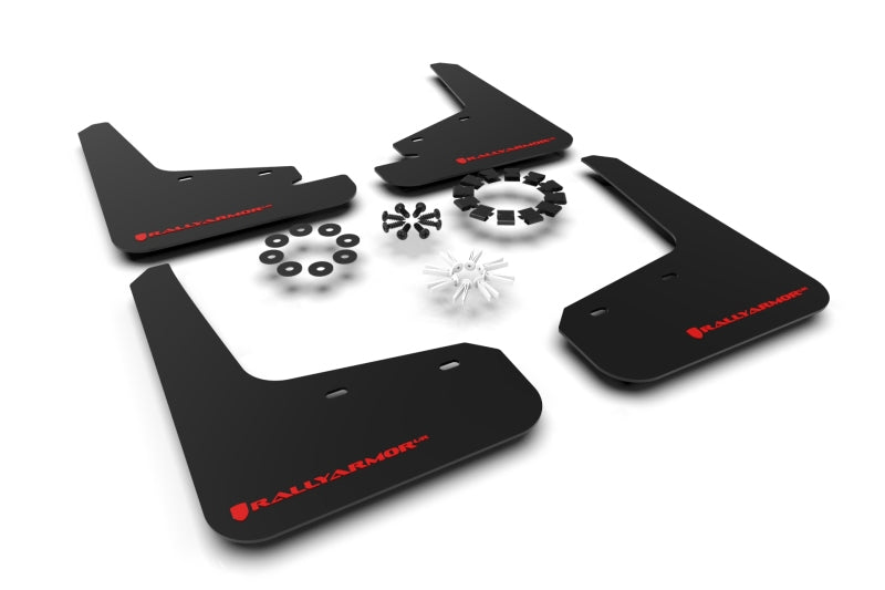 Rally Armor UR Mud Flaps - 2020-2026 Tesla Y - Black/Red Logo - #MF72-UR-BLK/RD