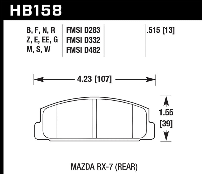 Hawk HB158B.515 Brake Pad (2003-2005 Mazda 6 HPS 5.0 Rear)