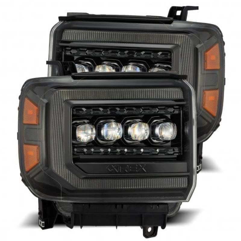 AlphaRex 880616 14-18 GMC Sierra NOVA LED Projector Headlights Plank Style Alpha Black w/Activation Light/Sequential Signal/DRL