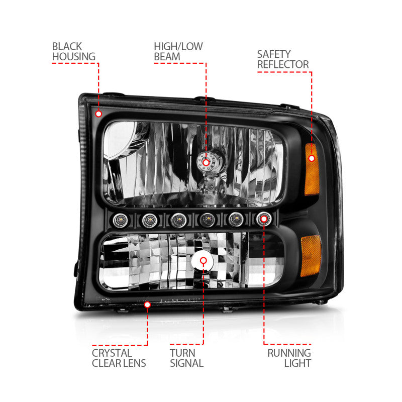 ANZO 1999-2004 Ford F-250 Super Duty Crystal Headlights