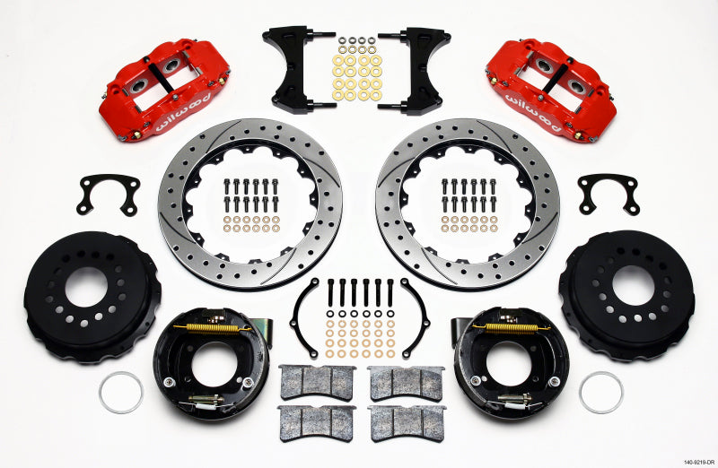 Wilwood Narrow Superlite 4R Rear P-Brk Kit 12.88in Drill Red Big Ford New Style 2.50in Offset - #140-9219-DR