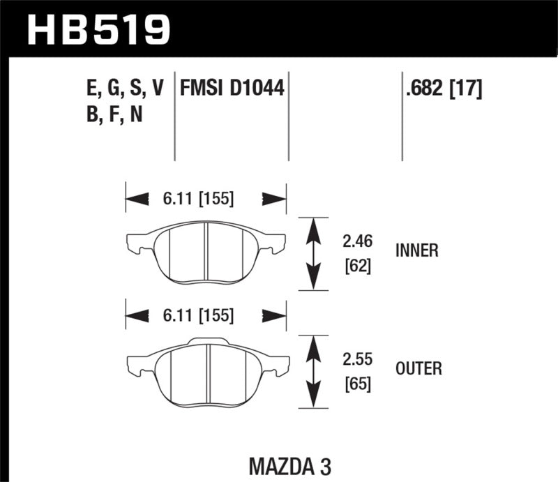 Hawk Performance HB519G.682 DTC-60 Motorsport Brake Pads
