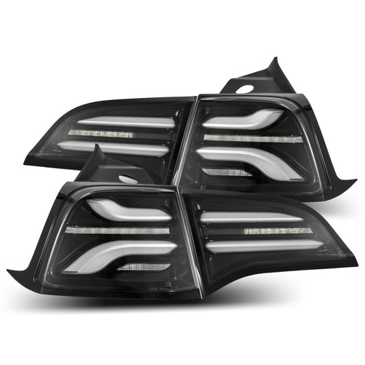 AlphaRex 601010 17-22 Tesla Model 3 PRO-Series LED Tail Lights Jet Black w/Sequential Signal