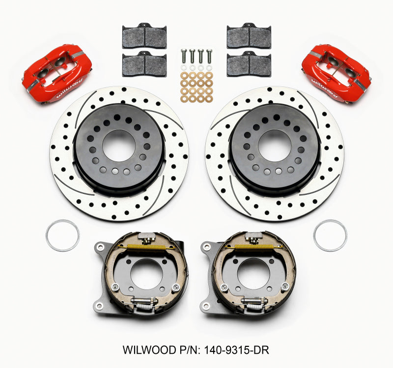Wilwood Forged Dynalite P/S Park Brake Kit Drilled Red 12 Bolt 2.75in offset Staggered Shock - #140-9315-DR