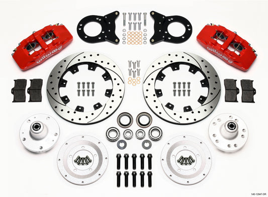 Wilwood Dynapro 6 Front Hub Kit 12.19in Drill Red 1965-1969 Mustang Disc & Drum Spindle - #140-12947-DR