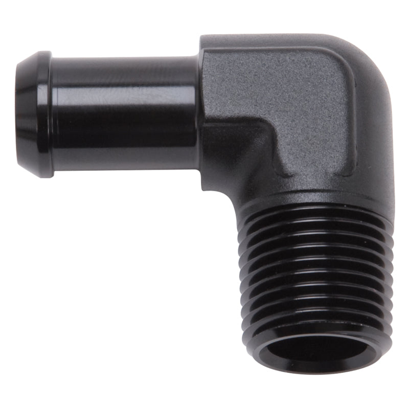 Edelbrock 8178 Hose End 90-Degree 1/2 in NPT to 5/8 in Barb Black Anodized