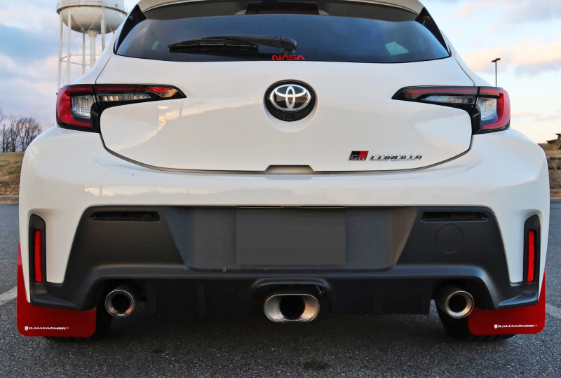 Rally Armor UR Mud Flaps - 2023-2026 Toyota GR Corolla - Red/White Logo - #MF89-UR-RD-WH