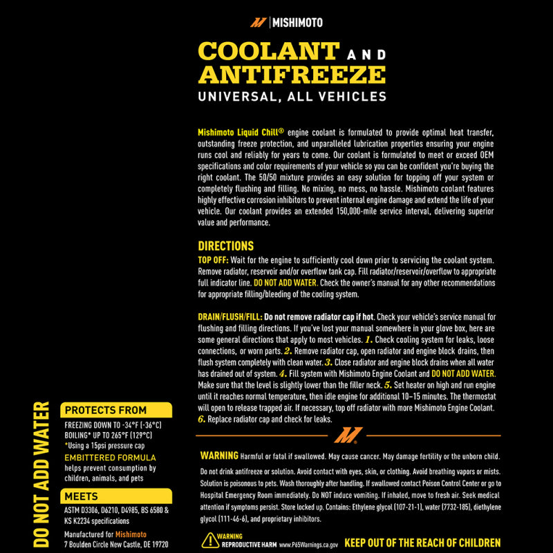 Mishimoto Liquid Chill EG Coolant, Universal, Yellow - #MMRA-LC-EG-YW