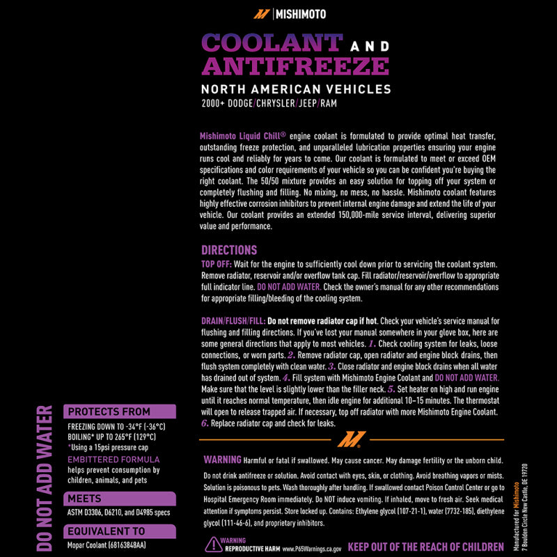 Mishimoto Liquid Chill EG Coolant, North American Vehicles, Purple - #MMRA-LC-EG-PR