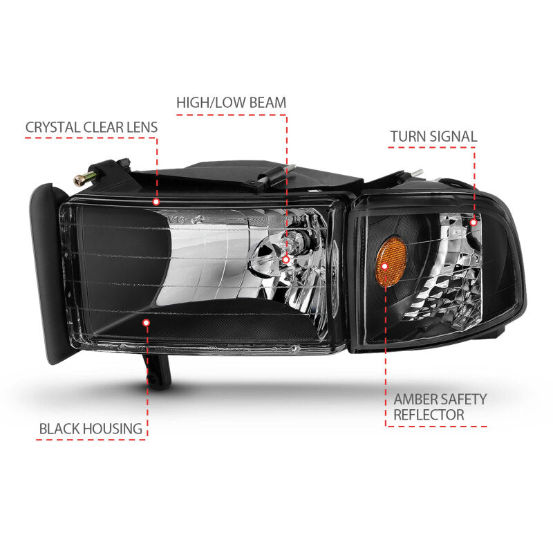 ANZO 1994-2002 Dodge Ram 2500 Crystal Headlights