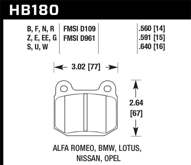 Hawk Performance HB180W.560 DTC-30 Motorsport Brake Pads