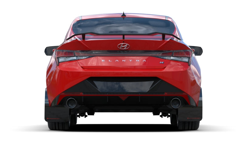 Rally Armor UR Mud Flaps - 2021-2023 Hyundai Elantra, 2022-2023 Hyundai Elantra N - Black/Blue Logo - #MF79-UR-BLK-PBL
