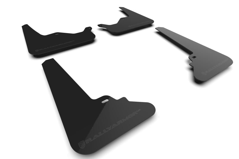 Rally Armor Mud Flaps - 2021-2026 Tesla S - RAL UR Blk Flap/Met. Blk Logo - #MF101-UR-BLK-MBK