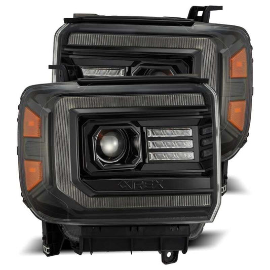 AlphaRex 880614 14-18 GMC Sierra LUXX LED Projector Headlights Plank Style Alpha Black w/Activation Light/Sequential Signal/DRL