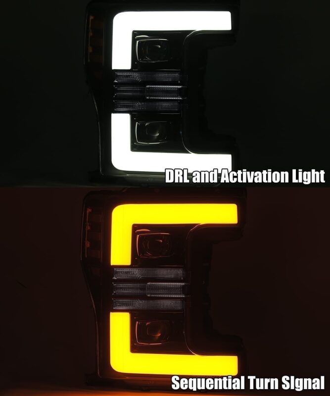 AlphaRex 880108 17-19 Ford F-250 SD PRO-Series Projector Headlights Plank Style Black with Activation Light/Sequential Signal