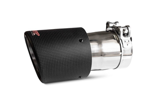 MBRP T5151CF Universal Exhaust Tip - 4.5" O.D., 3" Inlet, 7.7" Length, Dual Wall, Angle Cut, Carbon Fiber | Carbon Fiber