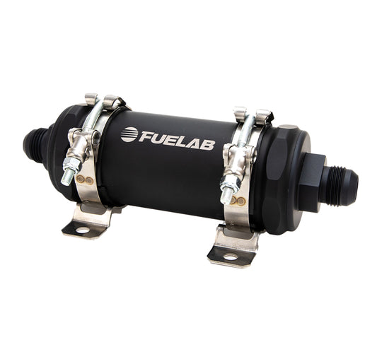 Fuelab 86824 PRO Series In-Line Fuel Filter (10gpm) -12AN In/-12AN Out 100 Micron Stainless - Matte Black