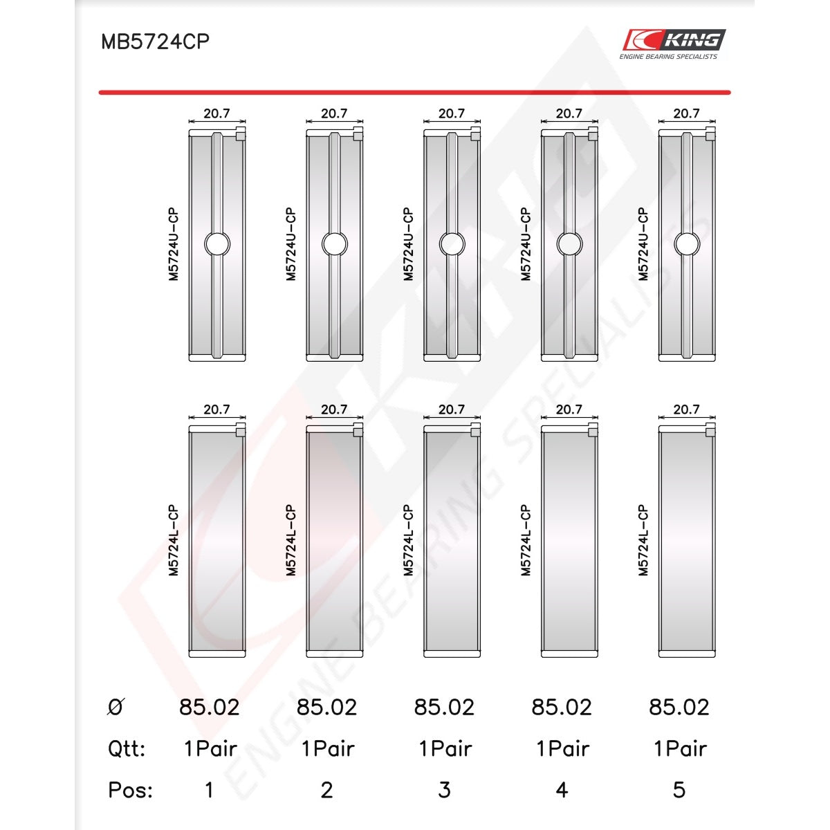 King GM Duramax Diesel Main Bearing Set MB5724CP-STD - Fits Chevrolet, GMC, Workhorse