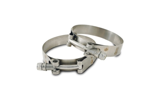 Vibrant Stainless Steel T-Bolt Clamps - Clamp Range 1.65in-1.89in (2 Pack)