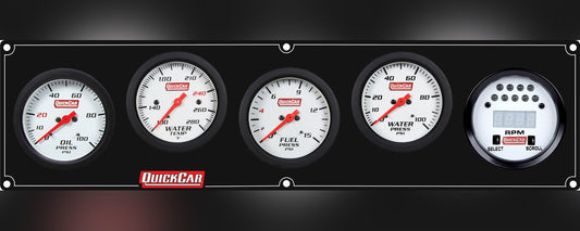 QuickCar Extreme Gauge Panel w/611-7010 - Black Plate, OP/WT/FP15/WP/Tach