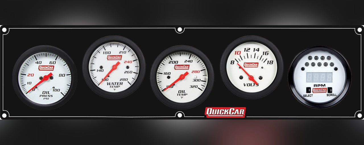 QuickCar Extreme Gauge Panel w/611-7010 - Black Plate, OP/WT/OT/VT/Tach
