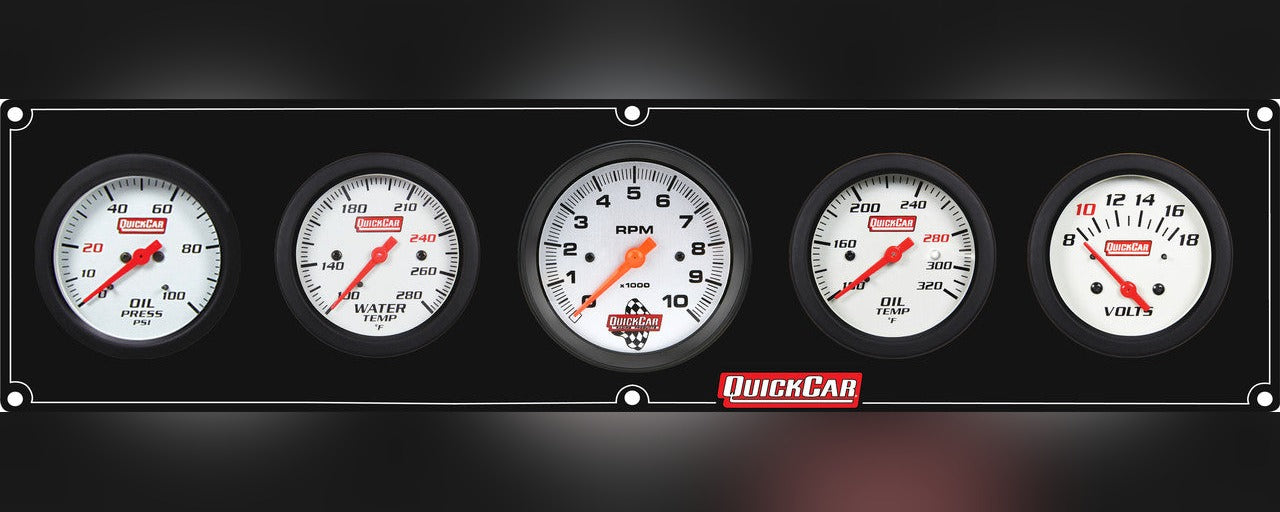 QuickCar Extreme Gauge Panel w/611-6002 - Black Plate, OP/WT/Tach/OT/VT