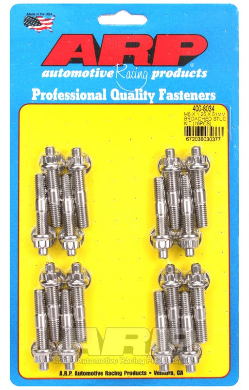 ARP 400-8034 M8 x 1.25 x 51mm Broached Stud Kit - 16 Pcs.