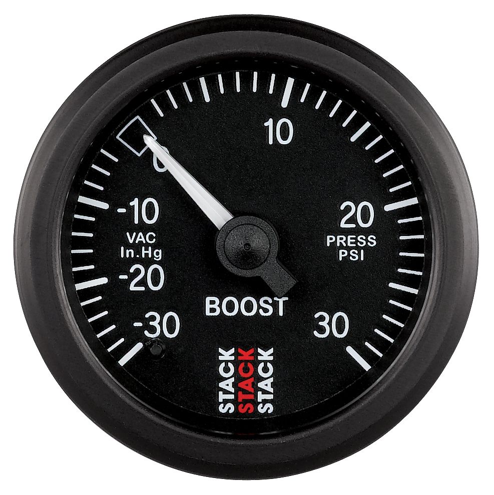 AutoMeter ST3112 Stack 52mm -30inHg to +30 PSI Mechanical Boost Gauge Black