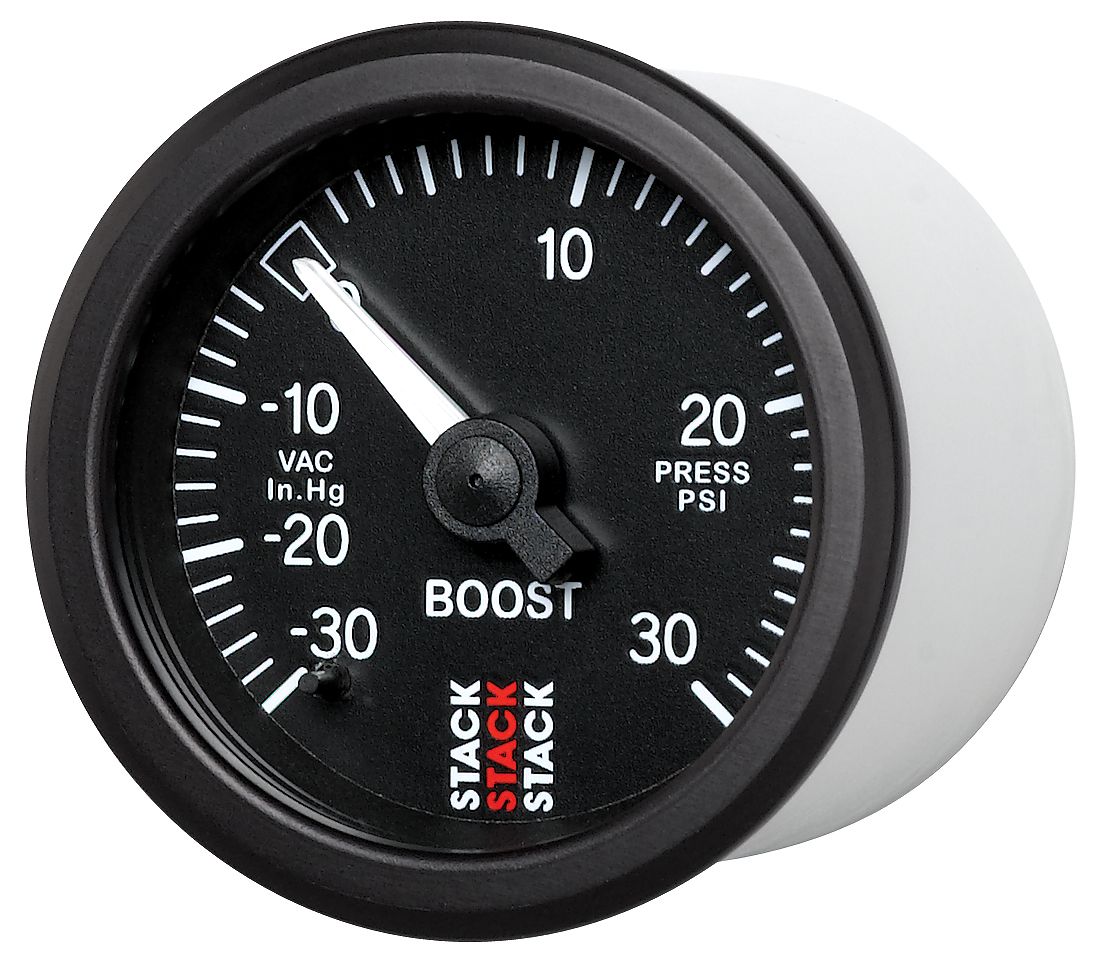 AutoMeter ST3112 Stack 52mm -30inHg to +30 PSI Mechanical Boost Gauge Black