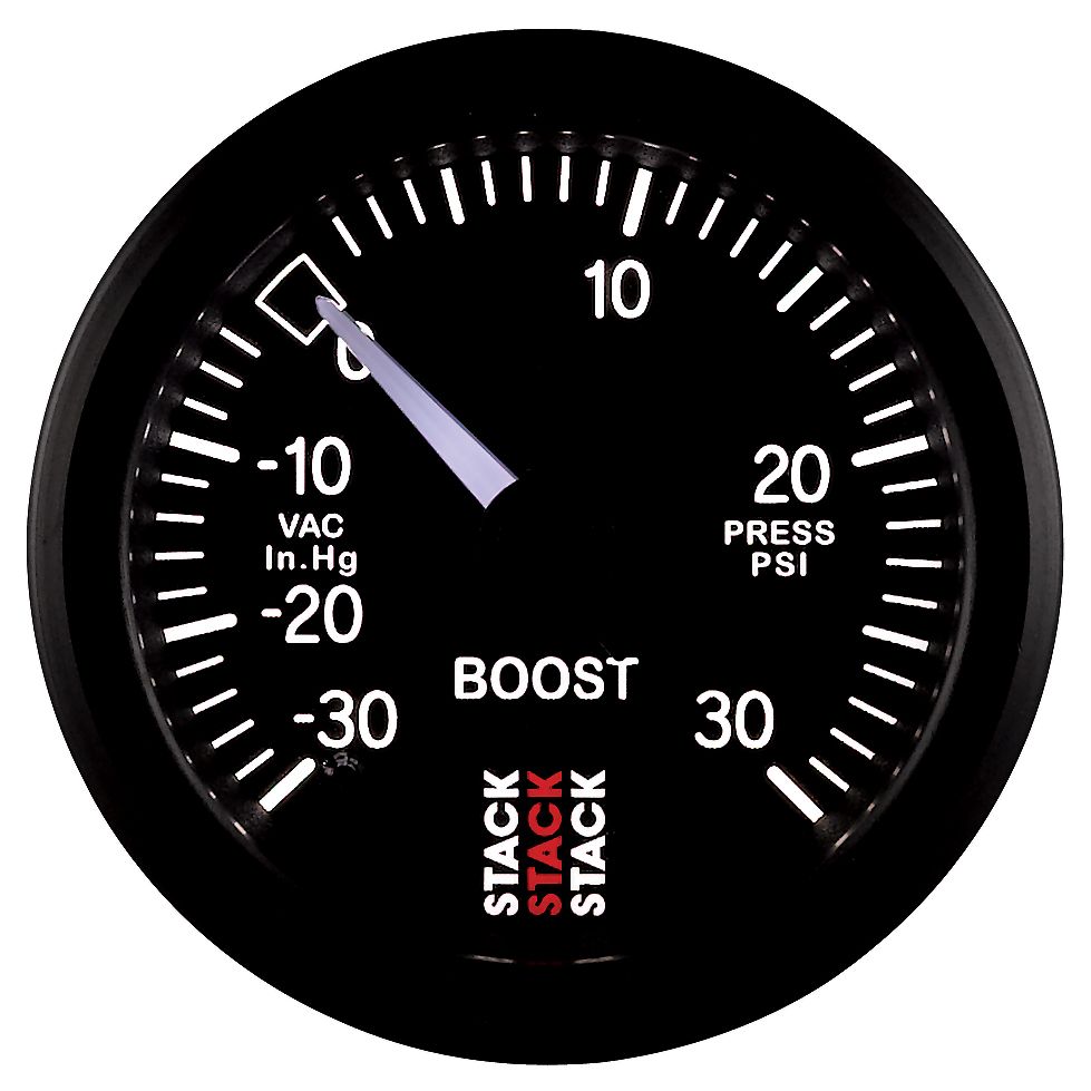 AutoMeter ST3112 Stack 52mm -30inHg to +30 PSI Mechanical Boost Gauge Black