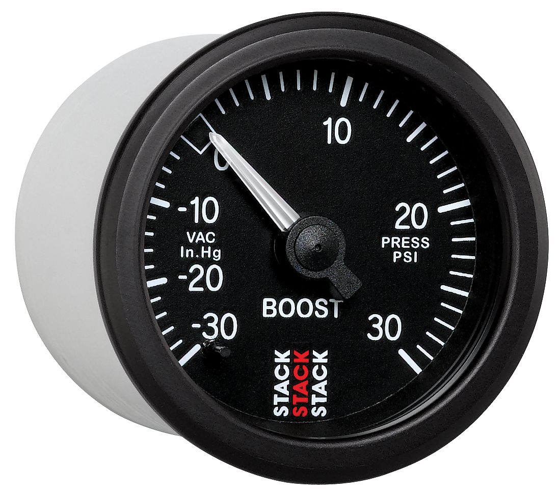 AutoMeter ST3112 Stack 52mm -30inHg to +30 PSI Mechanical Boost Gauge Black