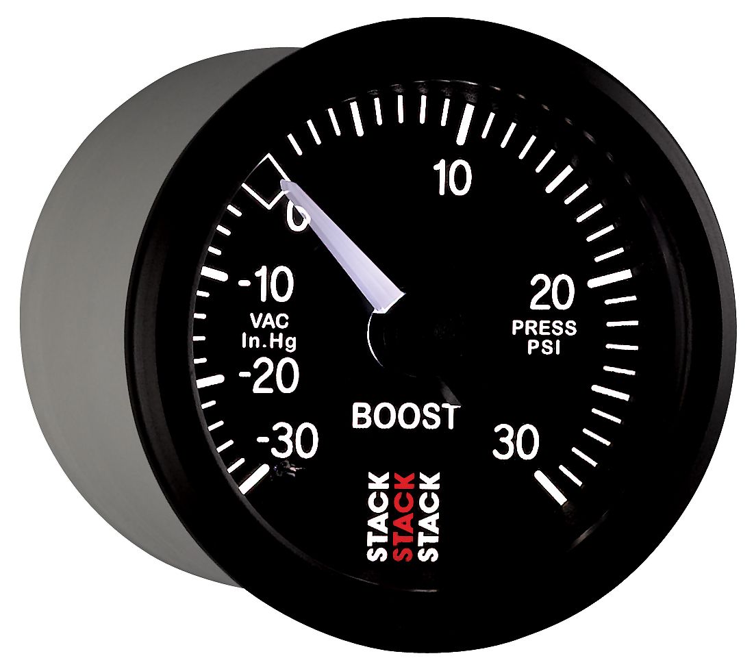 AutoMeter ST3112 Stack 52mm -30inHg to +30 PSI Mechanical Boost Gauge Black