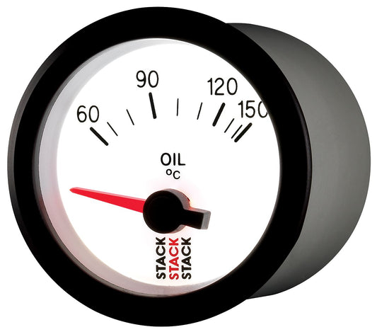 AutoMeter ST3259 Stack 52mm 60-150 Degrees C M10 Male Electric Oil Temperature Gauge - White
