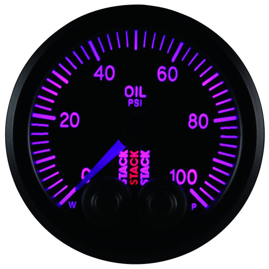 AutoMeter ST3502 Stack Pro-Control 52mm 0-100 PSI Oil Pressure Gauge Black 1/8 NPTF