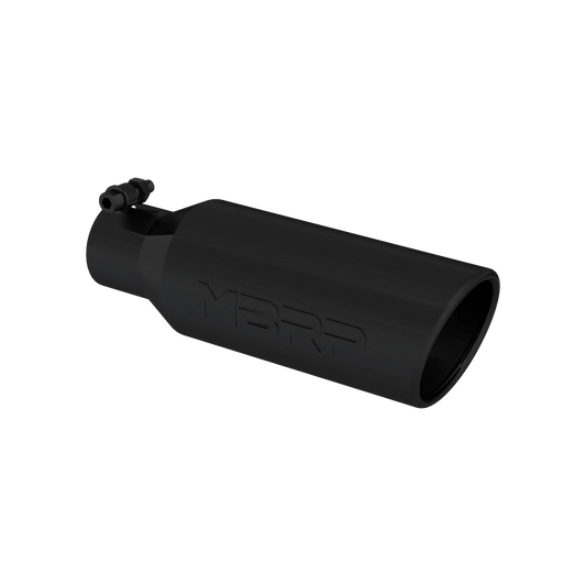 MBRP T5150BLK Exhaust Tip - 4" OD; Angled Rolled End; 2.5" inlet; 12" length | Black Coated